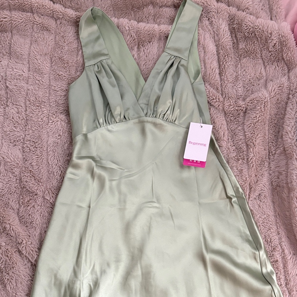 Beginning Boutique Sage Satin Mini Dress